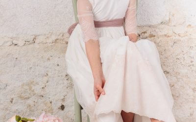 Vestido de Comunión Marfil Nude de Tul Bordado