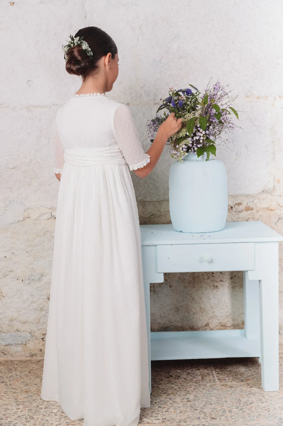 Vestido de Bámbula de plumeti marfil. Vestido comunion en Córdoba colección 2024