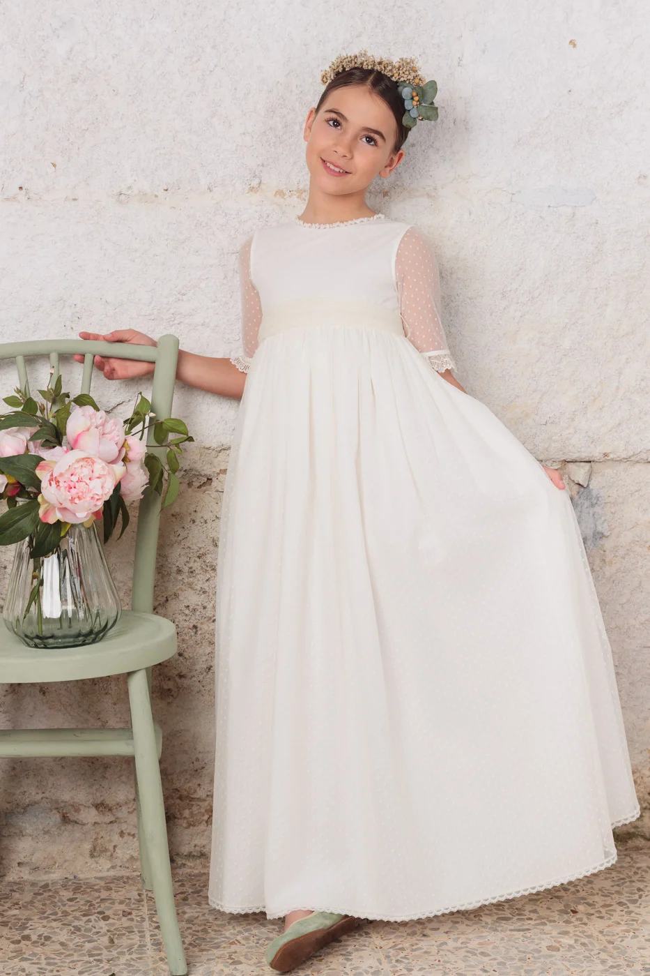 VESTIDO DE TUL PLUMETI MARFIL comunion 2024