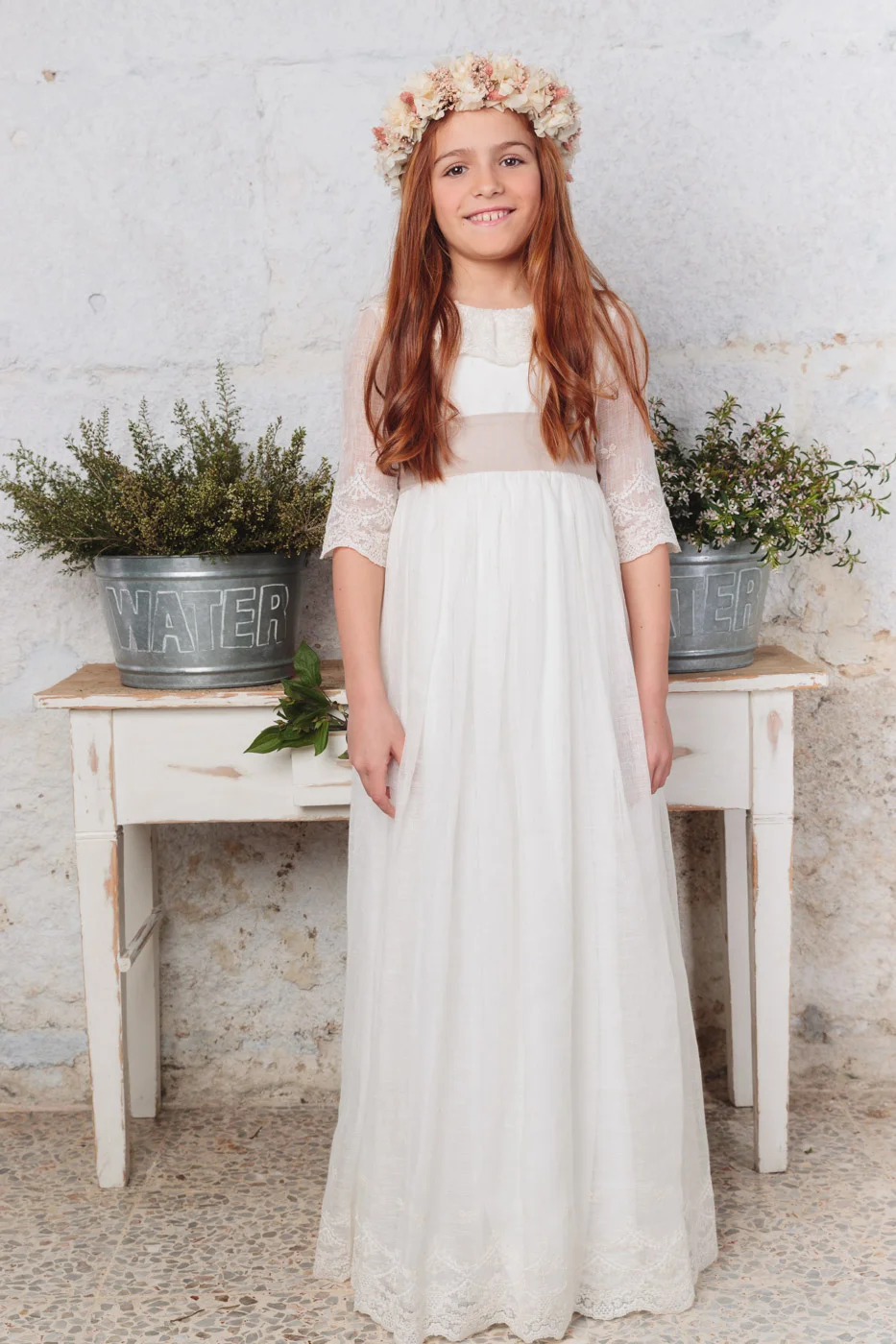VESTIDO COMUNION 2024 DE LINO RUSTICO