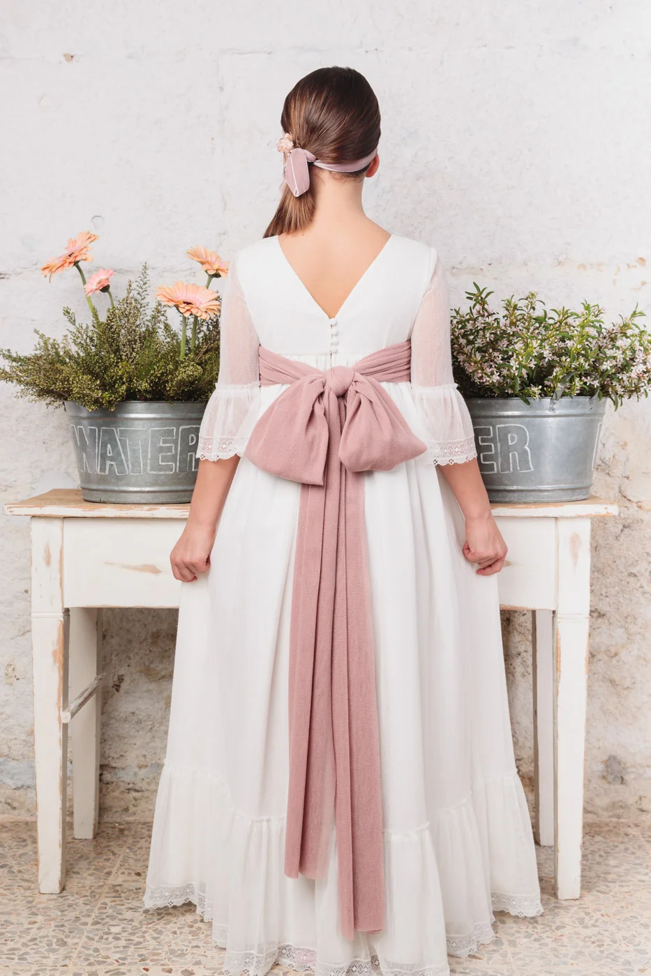 Vestido de Comunión 2024 de Tul Rústico Marfil