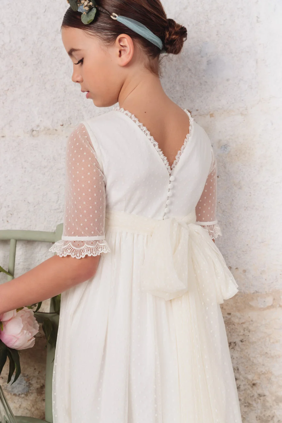 VESTIDO DE TUL PLUMETI MARFIL comunion 2024
