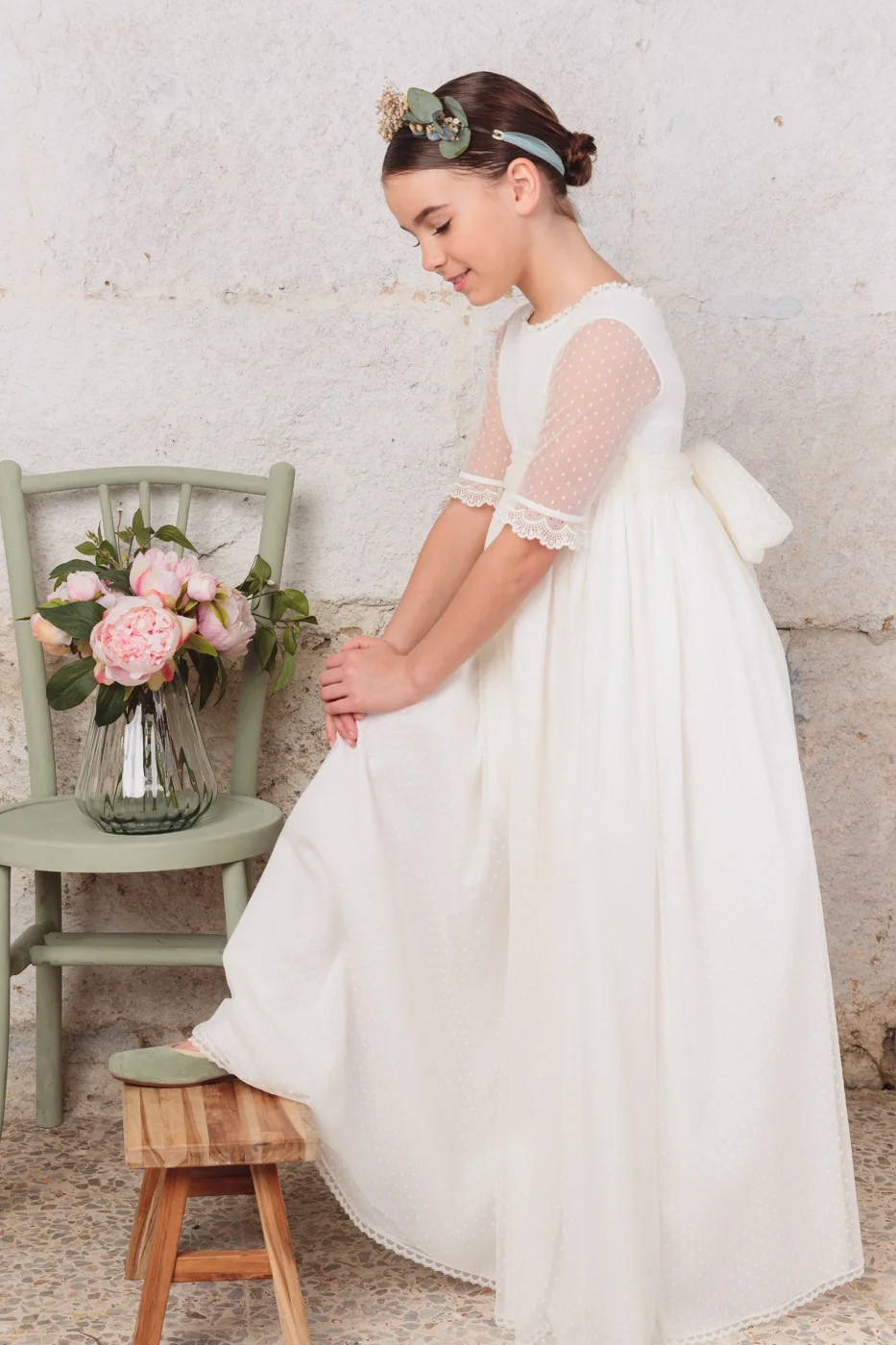 VESTIDO DE TUL PLUMETI MARFIL comunion 2024