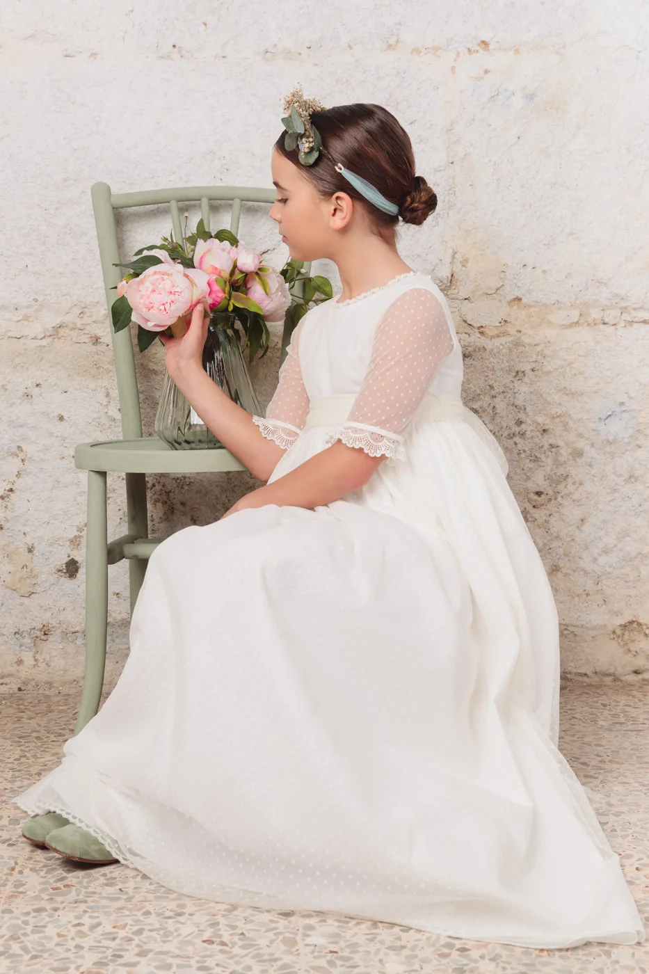 VESTIDO DE TUL PLUMETI MARFIL comunion 2024