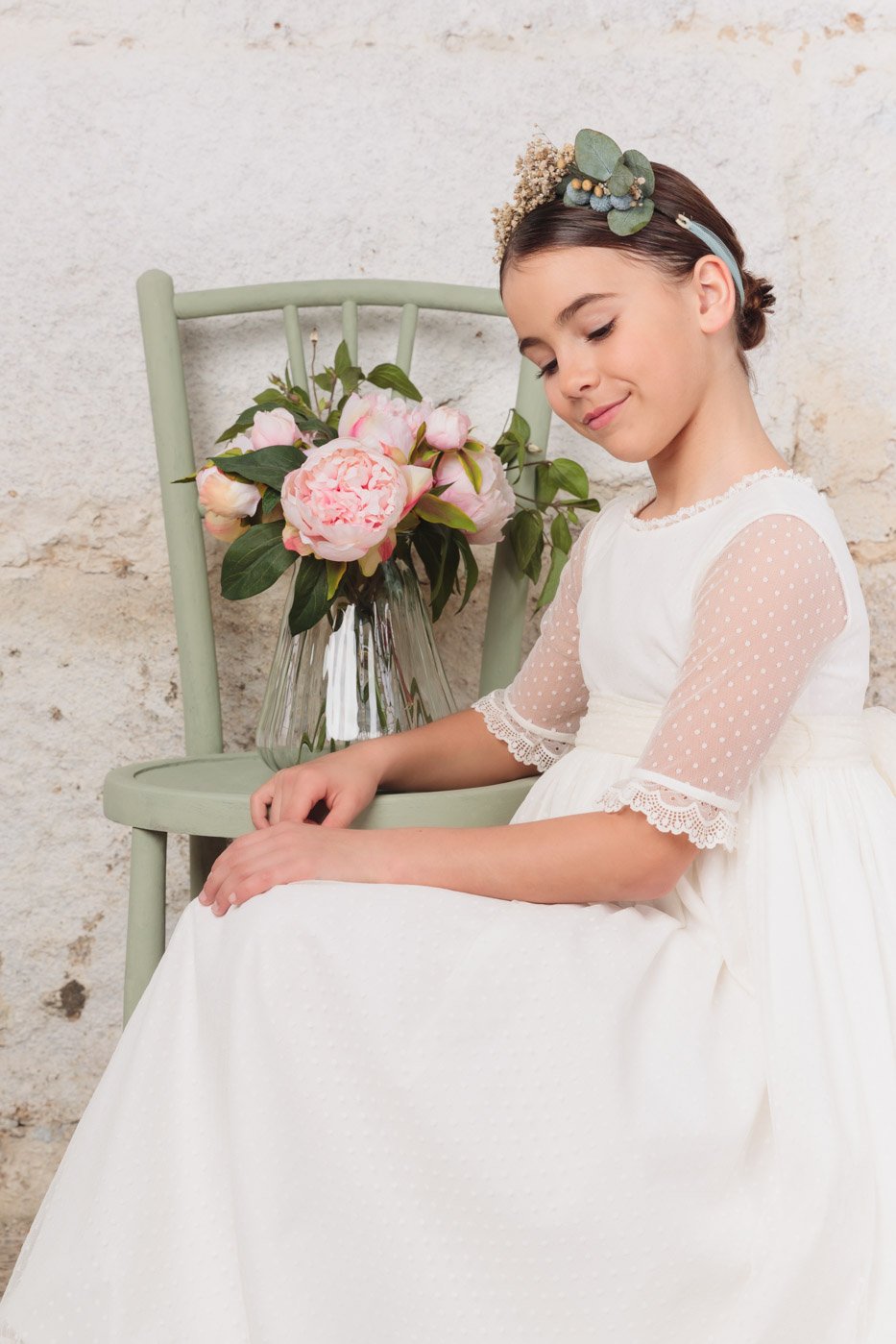 VESTIDO DE TUL PLUMETI MARFIL comunion 2024