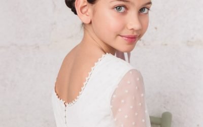 Vestido de Comunión de Gasa de Estrellas con Doble Volante